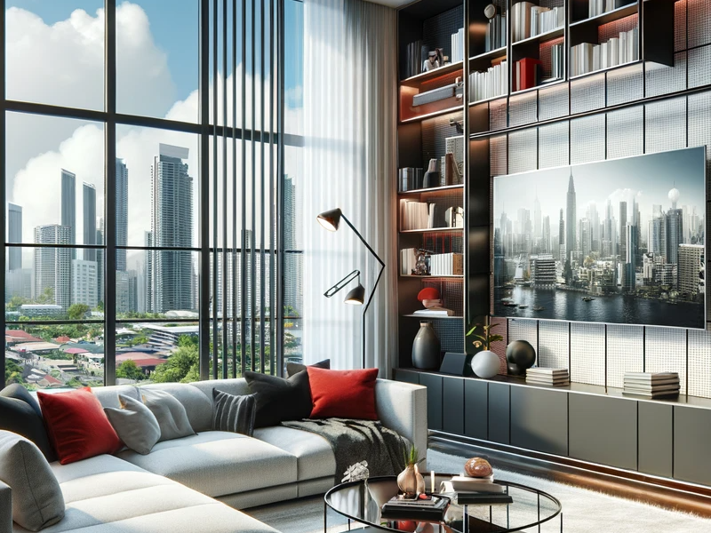 Spacious living room with modern furniture